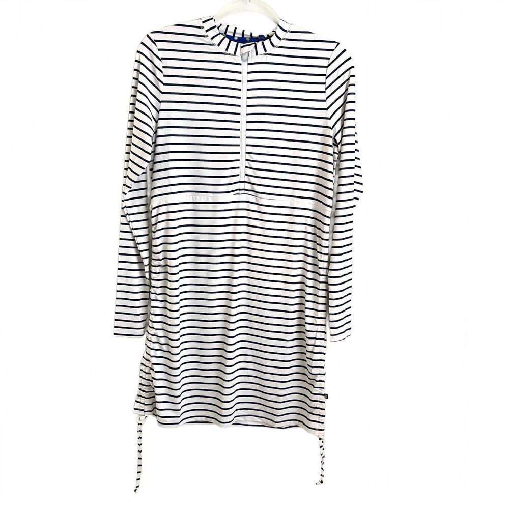 Banana Boat | UPF 50+ Long Sleeve Swim Dress Blue White Striped Front Zip Size S